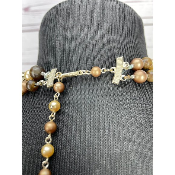 Vintage Made in Japan 70's Double-Strand Beaded Necklace Brown Tan Beige Coral A - Picture 5 of 8